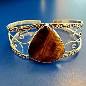 New Tiger Eye 925 Silver Cuff Bracelet.